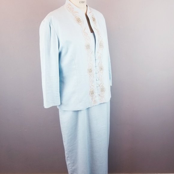 Jessica Howard Mint Linen Sheath Dress with Embroidered Jacket Women's Size 14 - Picture 8 of 12